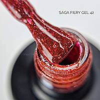 Гель лак для нігтів світловідбиваючий червоно-рожевий Saga Fiery Gel №42 9 мл