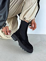 Демісезоні модні жіночі челсі черевики натуральна замша чорний колір