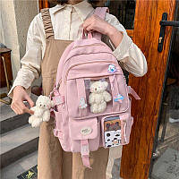 Шкільний місткий рюкзак для дівчаток, водонепроникний з однією м'якою іграшкою.