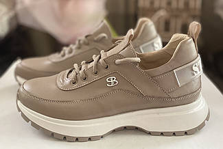 Кросівки Жіночі шкіряні білі чорні бежеві на товстій підошві платформі від виробника (код-КЛ-0754)