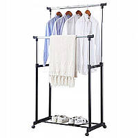 Напольная, двойная телескопическая вешалка-стойка для одежды Double Bar Rack Hight Ajustable (30 кг) Топ