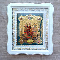 Икона Всецарица Пресвятая Богородица, лик 15х18 см, в белом фигурном деревянном киоте, тип 3