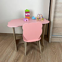 Детский стол розовый, стол-парта с крышкой облачко и стульчик фигурный. Дитячий столик