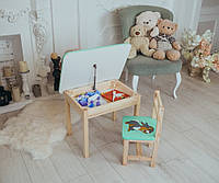 Детский стол и стул зеленый для учебы, рисования, игры, стол с ящиком и стульчик. Дитячий столик і стільчик