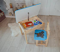 Детский стол и стул синий для учебы, рисования, игры, стол с ящиком и стульчик. Дитячий столик