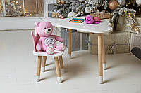 Белый столик тучка и стульчик корона детский розовый, белоснежный детский столик. Дитячий столик і стільчик