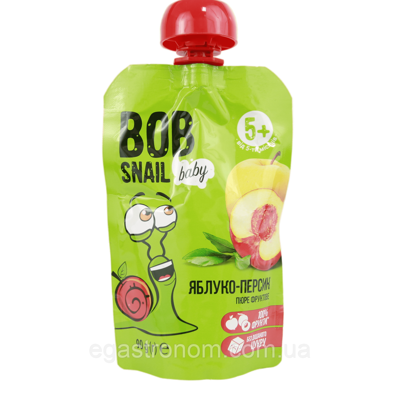 Пюре фруктове (дитяче харчування) яблуко-персик Равлик Боб Bob snail 90g 10шт/ящ (Код: 00-00014330)
