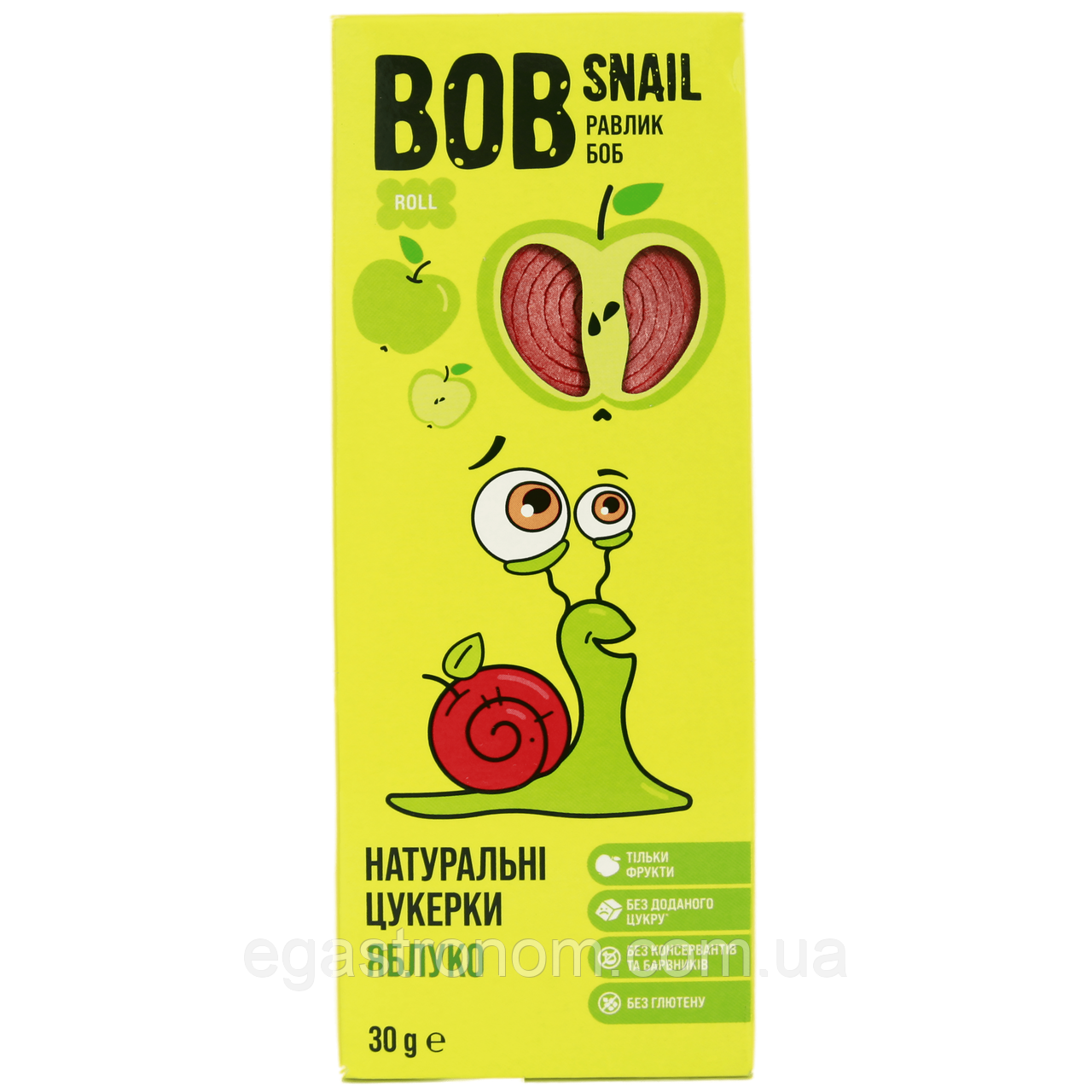 Цукерки натуральні яблуко Равлик Боб Bob snail 30g 24шт/ящ (Код: 00-00014334)