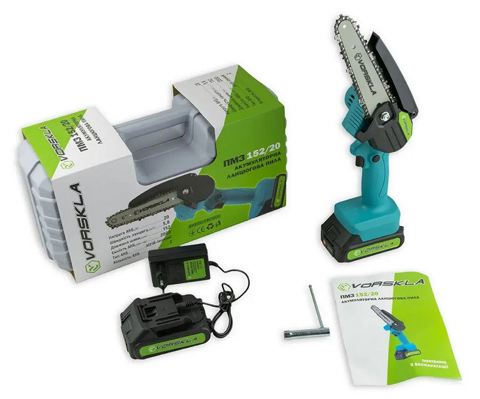 Акумуляторна ланцюгова мініпила VORSKLA ПМЗ 152/20 (2-АКБ + зарядка + кейс) Україна, фото 1
