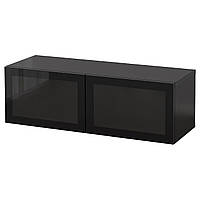 Комбинация настенных шкафов IKEA БЕСТО, черно-коричневый, Глассвик черный, 120x42x38 см, 394.398.63
