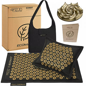 Килимок акупунктурний з подушкою 4FIZJO Eco Mat Аплікатор Кузнєцова 68 x 42 см 4FJ0179 Black/Gold .