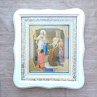 Ікона Введення у храм Пресвятої Богородиці, лик 15х18 см, у білому фігурному дерев'яному кіоті, тип 3