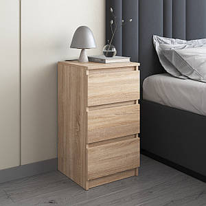 Тумба приліжкова VAYS, в спальню, сучасна, 3 шухляди, без ручок R-30 Дуб Сонома