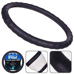 Шкіряна обплетення чохол на кермо розмір M 37-39см VL121022 BK M черн/БО/один шов/кожа авто автомобіля