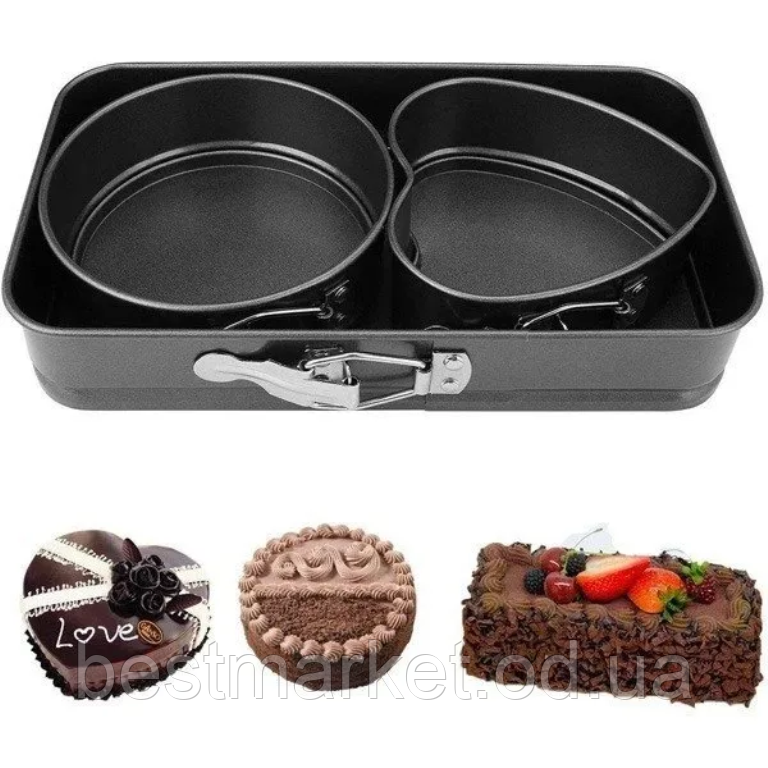 Набір Роз'ємних Фігурних Форм для Випікання Cake Mould 3 Предмета Серце Круг Прямокутник