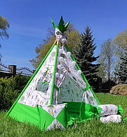 Детский зеленый вигвам "Музыка ветра", детская палатка, вигвам на тонком коврике