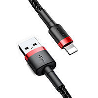 Короткий кабель для зарядки айфона, 0.5 метров, Baseus Cafule, USB For Lightning, 2.4A Красно-черный