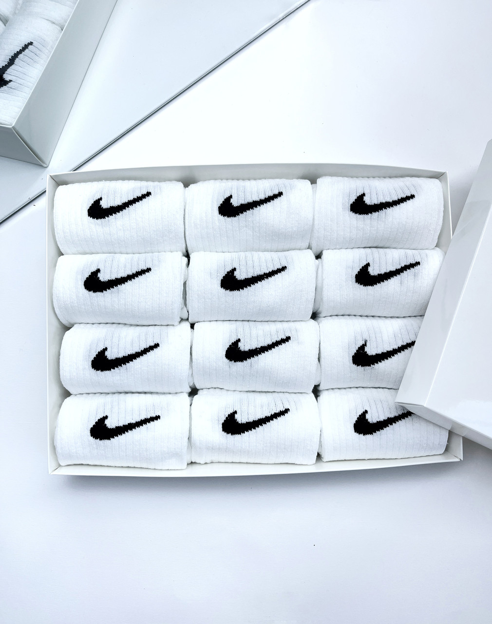 Подарунковий набір в боксі високі чоловічі Шкарпетки Nike / найк - Білі - у коробці 12 пар