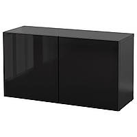 Шкаф-витрина IKEA БЕСТО, черно-коричневый, Глассвик черный, тонированные стекла, 120x42x64 см, 690.477.69