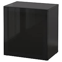 Шкаф-витрина IKEA БЕСТО, черно-коричневый, Глассвик черный, тонированные стекла, 60x42x64 см, 990.477.63