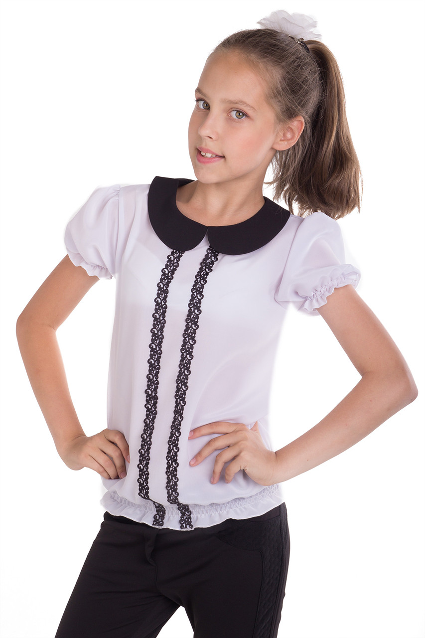 Блуза шкільна для дівчинки з коротким рукавом, фото 1