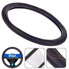 Обплетення чохол на кермо розмір S 35-37см 16113S / BB0261 S черн прошит.коричн.ниткой авто автомобіля