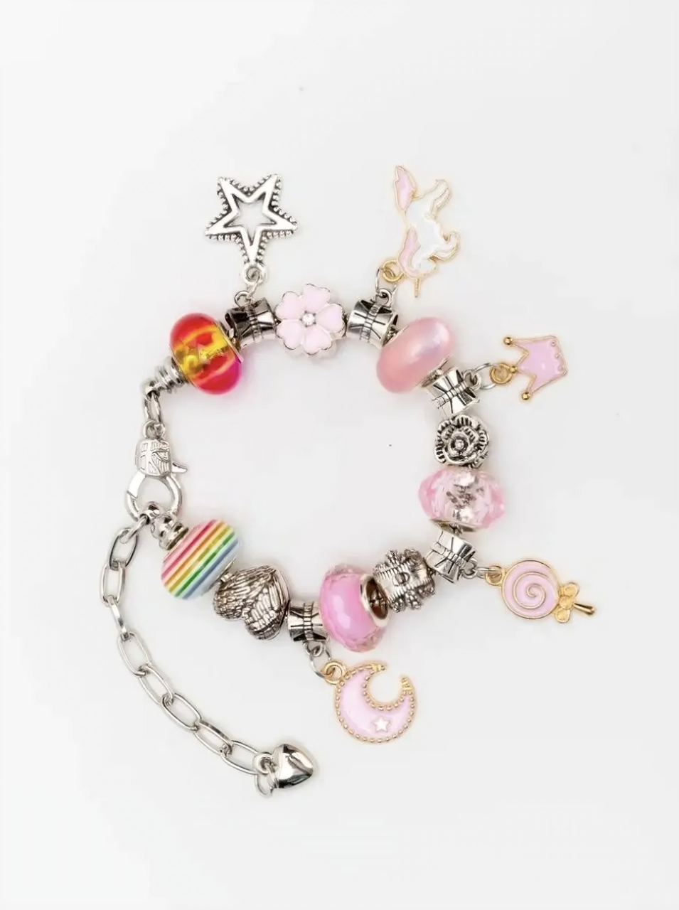 Набор для создания шарм браслетов для девочек в стиле ПАНДОРА 65 деталей Рожевий - фото 5 - id-p1926509886