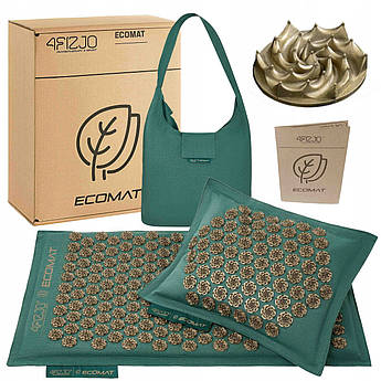 Килимок акупунктурний з подушкою 4FIZJO Eco Mat Аплікатор Кузнєцова 68 x 42 см 4FJ0251 Navy Green/Gold .