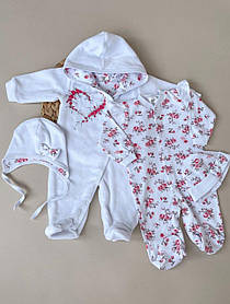 Демісезонний набір для дівчинки 4 предмета (чоловічок, комбінезон, 2 шапки) Rose розмір 62 см Lari Білий