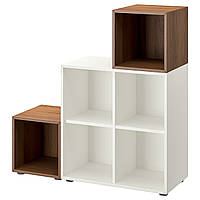 Комбинация шкафов с ножками IKEA ЭКЕТ, белый, под грецкий орех, 105x35x107 см, 494.903.42