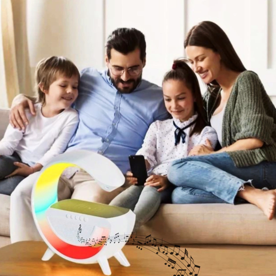 Нічник лампа Smart Light Sound Machine з бездротовою зарядкою Bluetooth колонкою G-Smart Док-станція