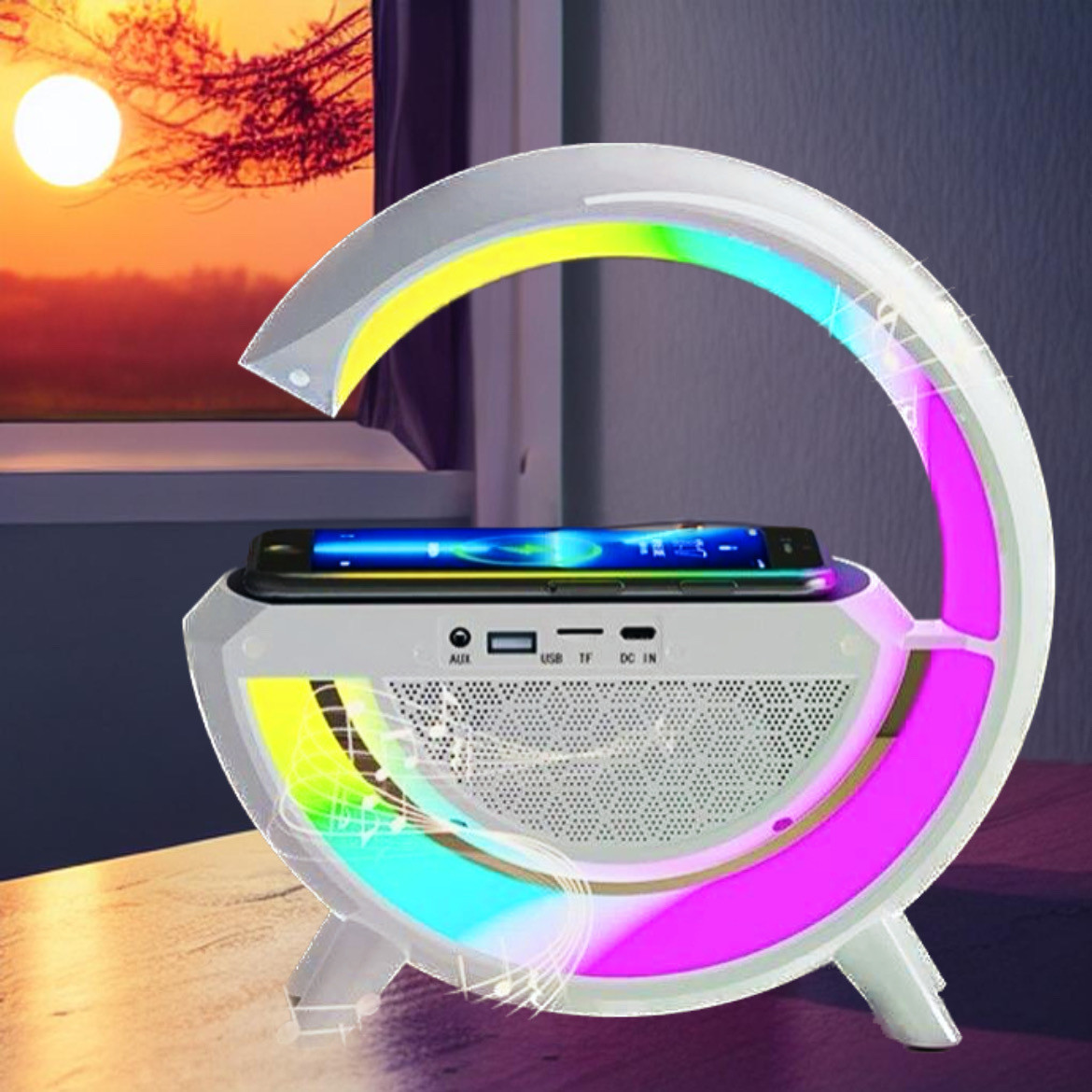 Нічник лампа Smart Light Sound Machine з бездротовою зарядкою Bluetooth колонкою G-Smart Док-станція