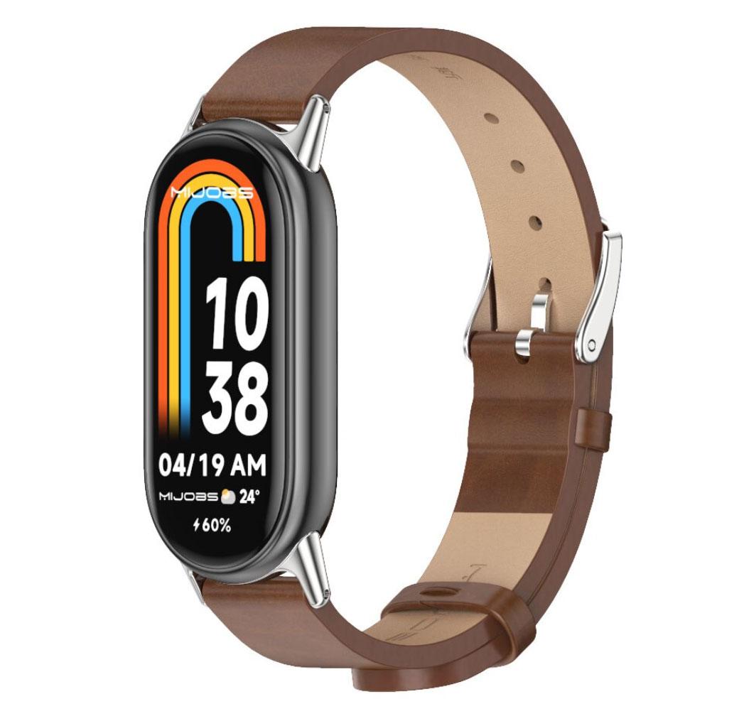 Шкіряний ремінець Mijobs для фітнес браслета Xiaomi Mi Smart Band 8 - Brown&Silver, фото 1