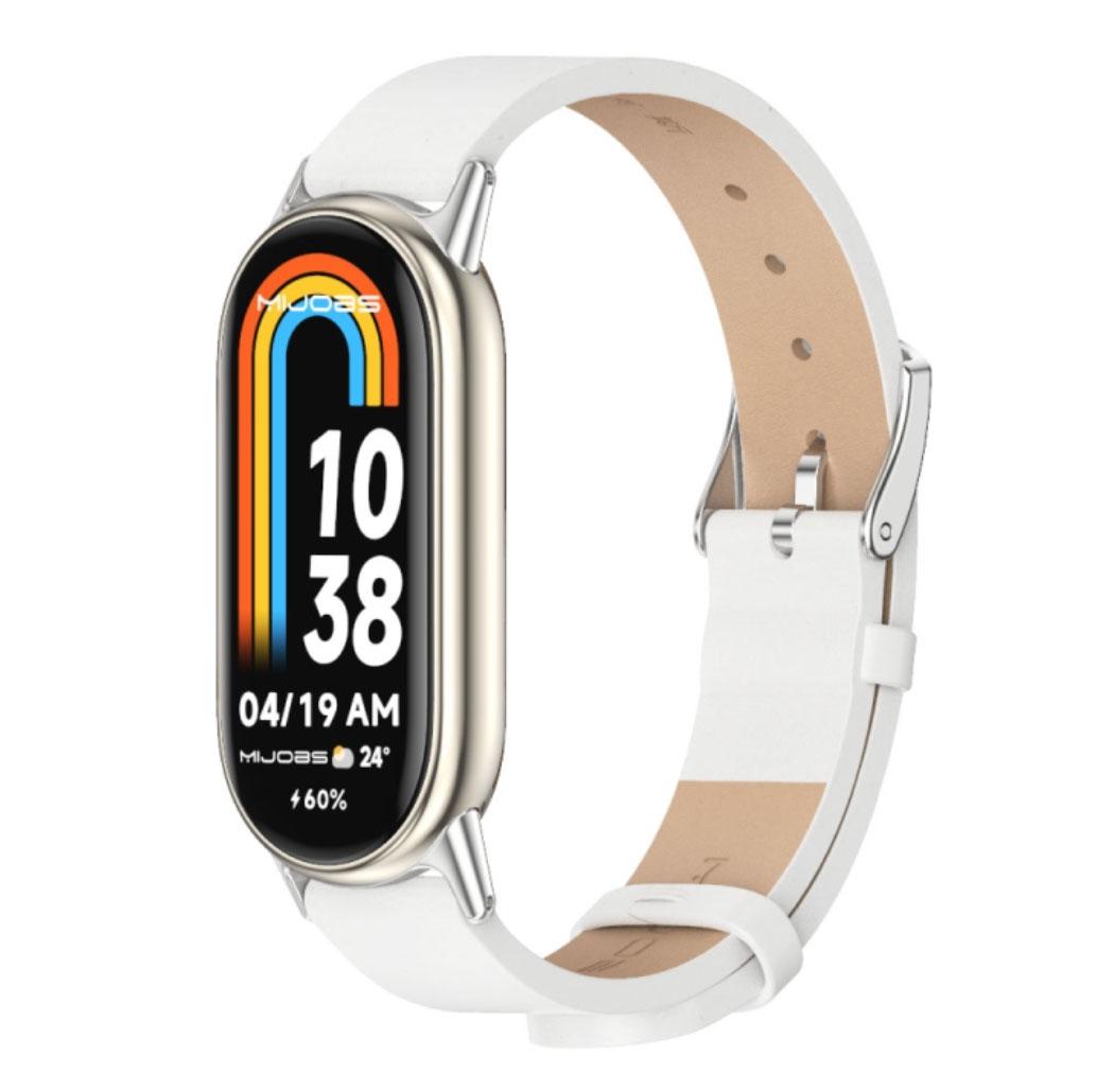 Шкіряний ремінець Mijobs для фітнес браслета Xiaomi Mi Smart Band 8 - White&Silver, фото 1