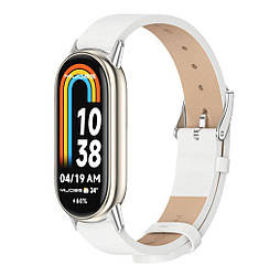 Шкіряний ремінець Mijobs для фітнес браслета Xiaomi Mi Smart Band 8 - White&Silver