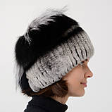 Хутряна шапка з хутра кролика з помпоном з хутра песця "Равлик", фото 3
