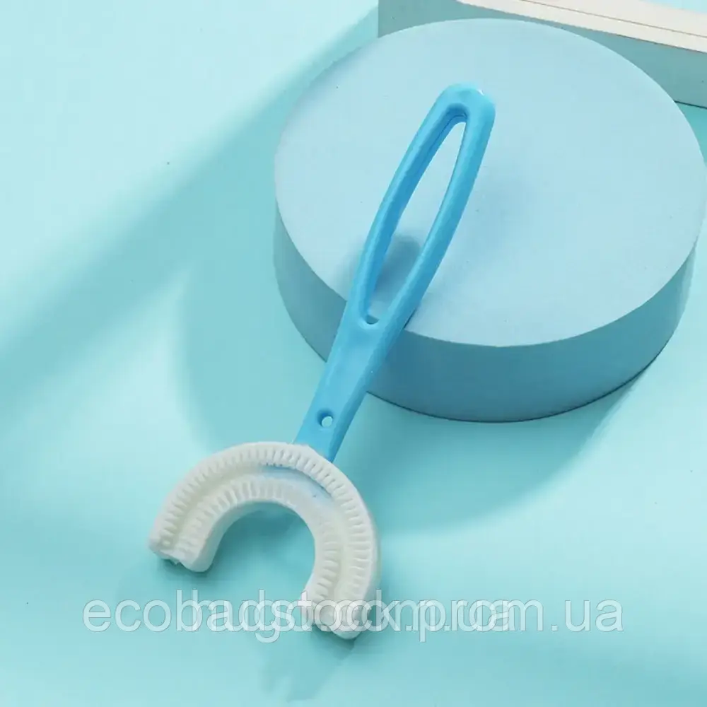 U образна дитяча силіконова зубна щітка 360  для дітей від 6ти до 12 років колір - блакитний