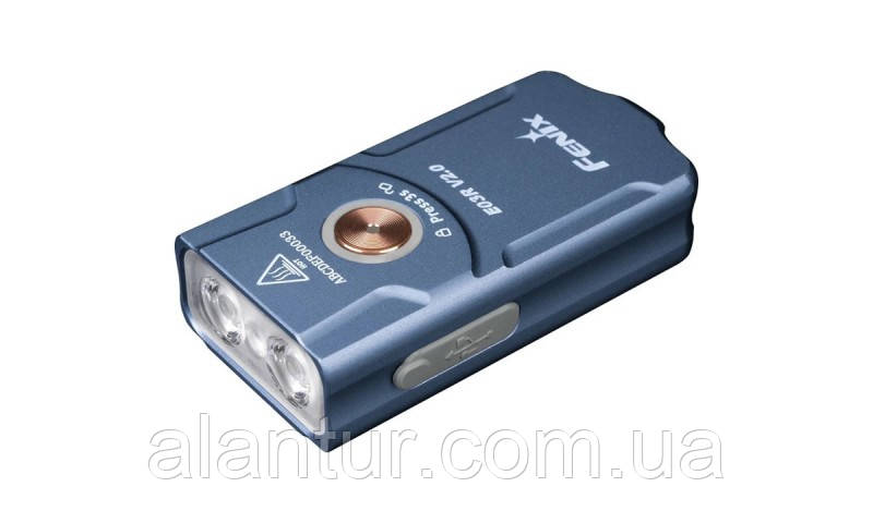 Ліхтар Fenix E03R V2.0, синій, 500 люмен, 7 режимів, IP66, мініатюрний брелок., фото 1