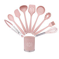 Набор силиконовых кухонных инструментов из 10-ти предметов Розовый