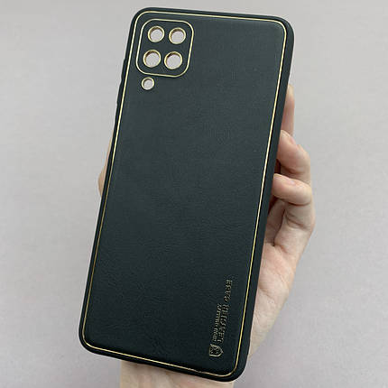 Чохол для Samsung Galaxy A12 шкіряний матовий чохол із захистом камери на телефон самсунг а12 чорний u9h, фото 1