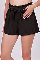 Шорти вільного крою жіночі чорні смужка червона модні літні креп-гумка та кишені з боків