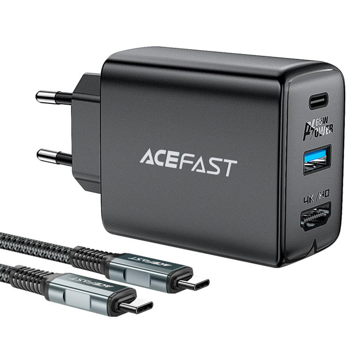 Мережевий зарядний пристрій ACEFAST A17 65W GaN multi-function HUB charger set Black