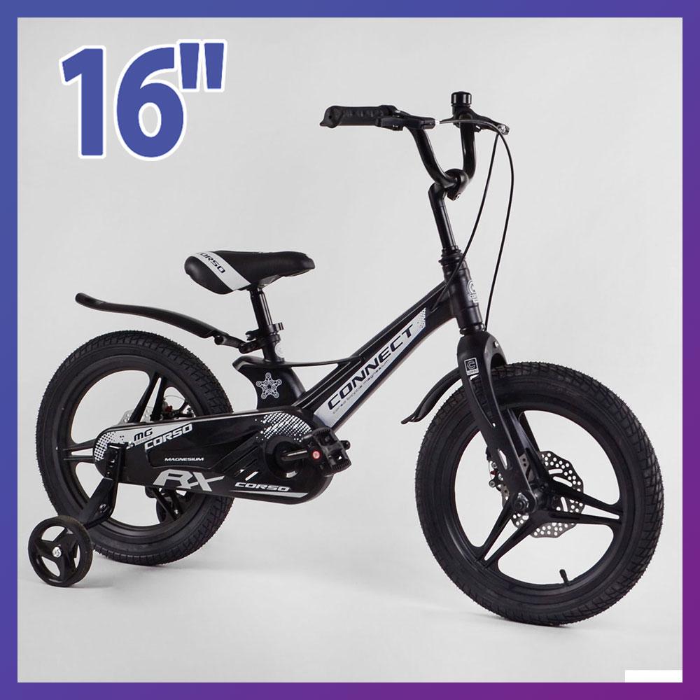 Велосипед дитячий двоколісний магнієвий Corso Connect MG-16479 16" зріст 100-120 см вік 4-7 років чорний