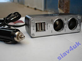 Розгалужувач Двійник 12-24V USB 2x1A 0200 Розгалужувачі для прикурювача, Двійник прикурювача