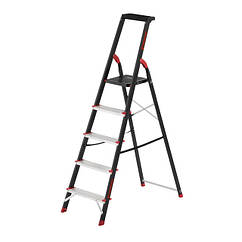 Драбина 5 сходинок, лоток для інвентарю, сталевий профіль, висота верхньої сходинки 1064мм, 457х893х1568мм, 150кг