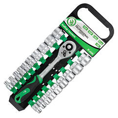 Набір головок 20 од. 3/8 6-24 мм з рукояткою з храповим механізмом 72 зуба