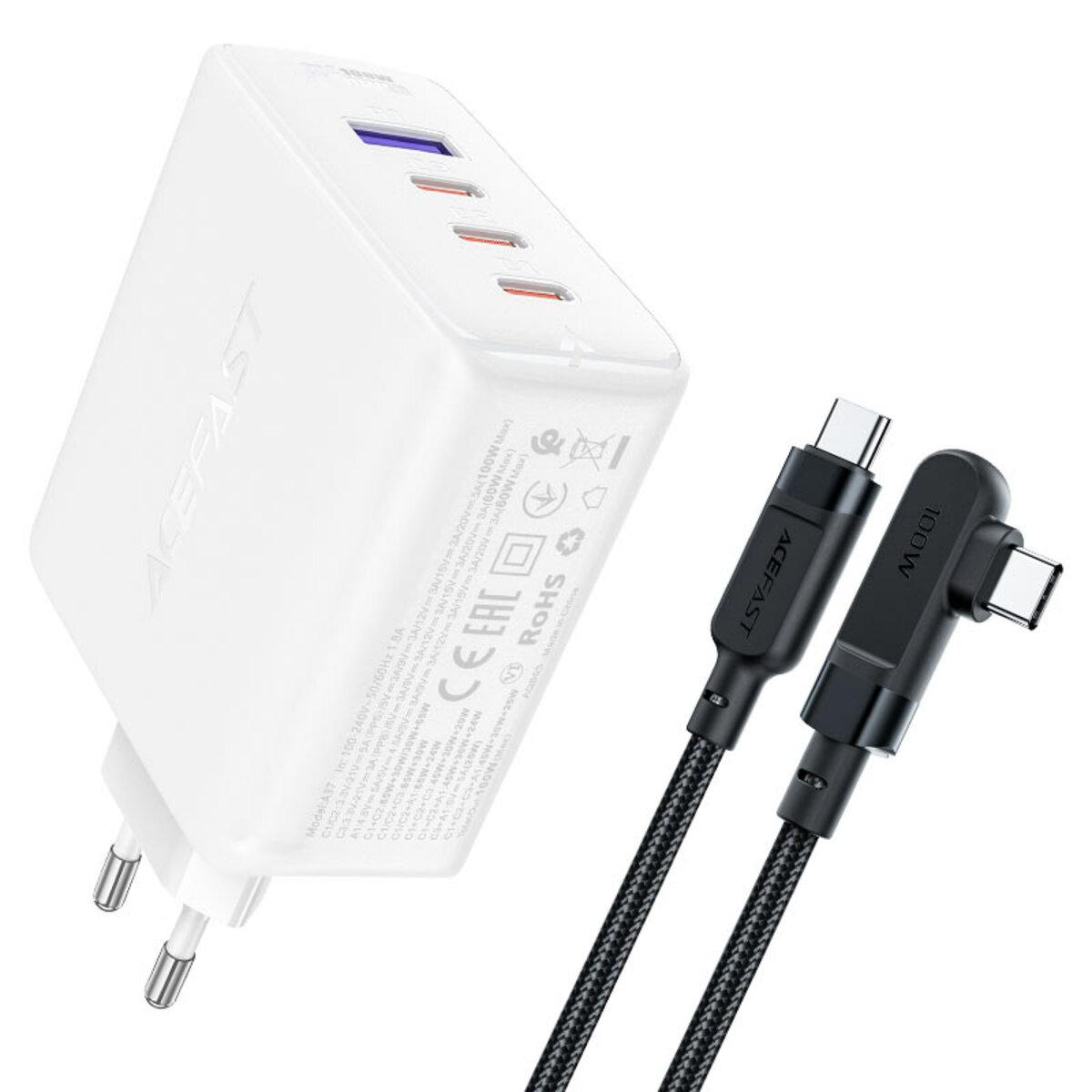 Мережевий зарядний пристрій ACEFAST A37 PD100W GaN (3*CUSB-C+USB-A) charger set White