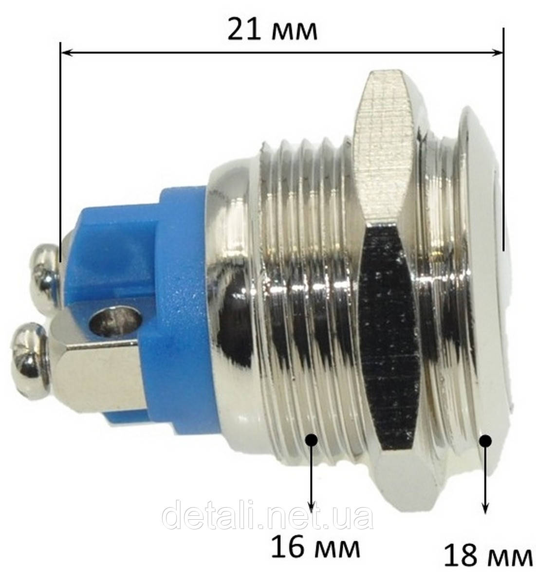 Кнопка антивандальная d18mm резьба 16mm h21mm 2 контакта под винт - фото 2 - id-p1198624550
