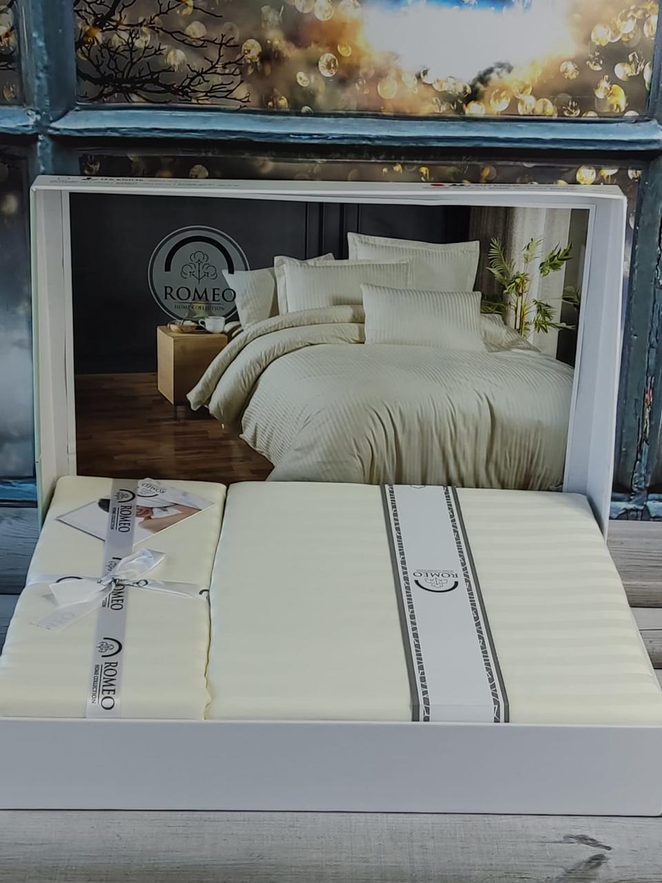 Постільна білизна сатин страйп євро розмір Romeo Home кремова, фото 1