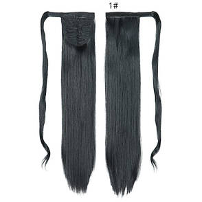 Причіпний хвіст чорний 55см, коси, кінський хвіст, термоволокно, фото 1